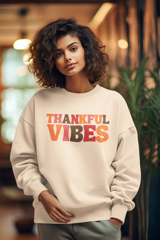 'Thankful Vibes' Sweatshirt: Embrace Gratitude with Cozy Style